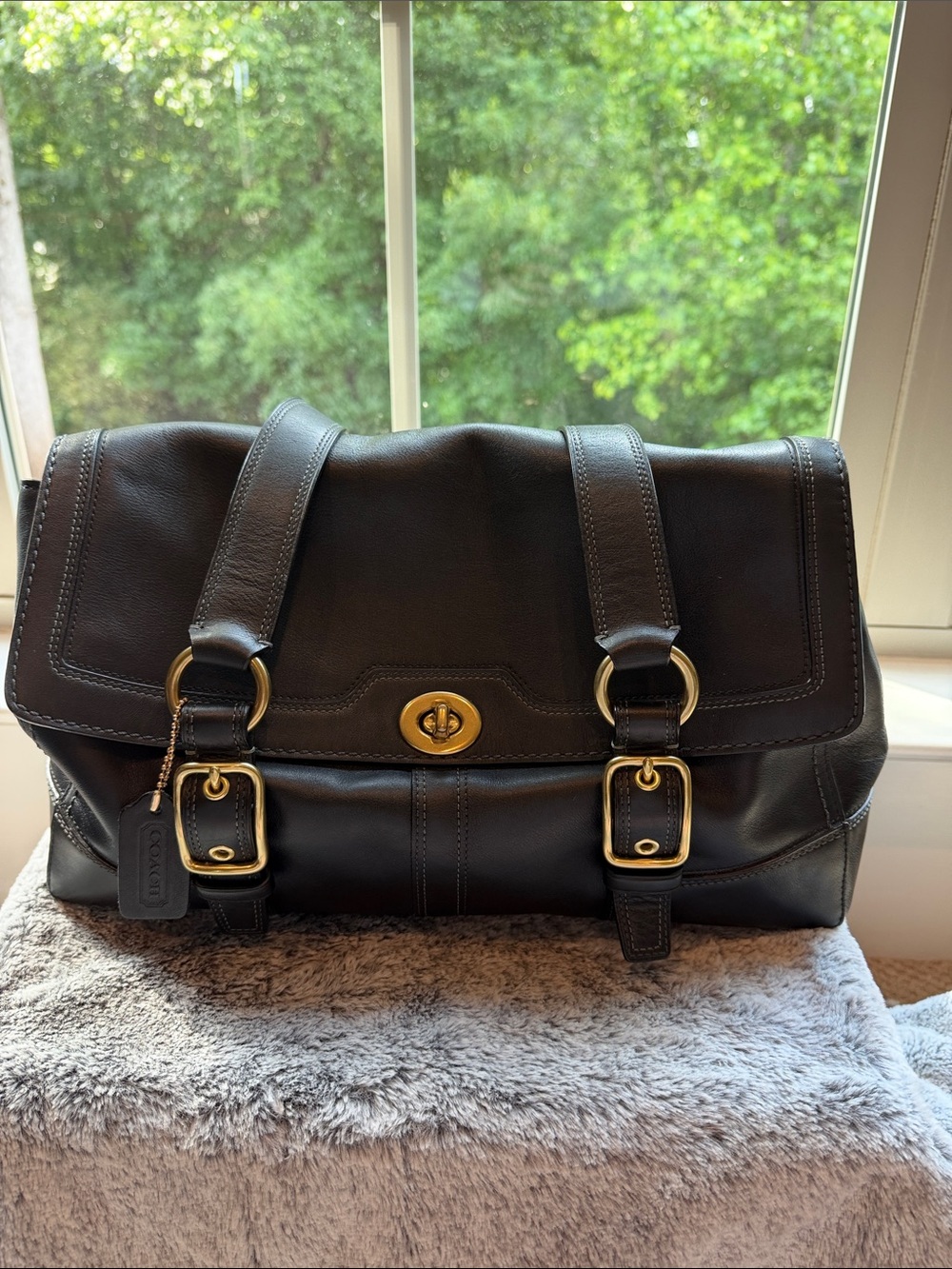 Coach Black Leather Shoulder Bag with Gold Hardware
